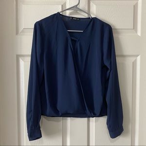 Shein navy blue wrap front blouse.